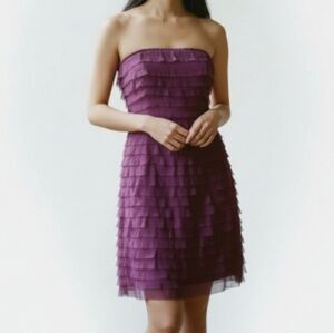 BCBGMaxAzria Cocktail Dress Strapless Layered Mesh Boning Purple Size 4